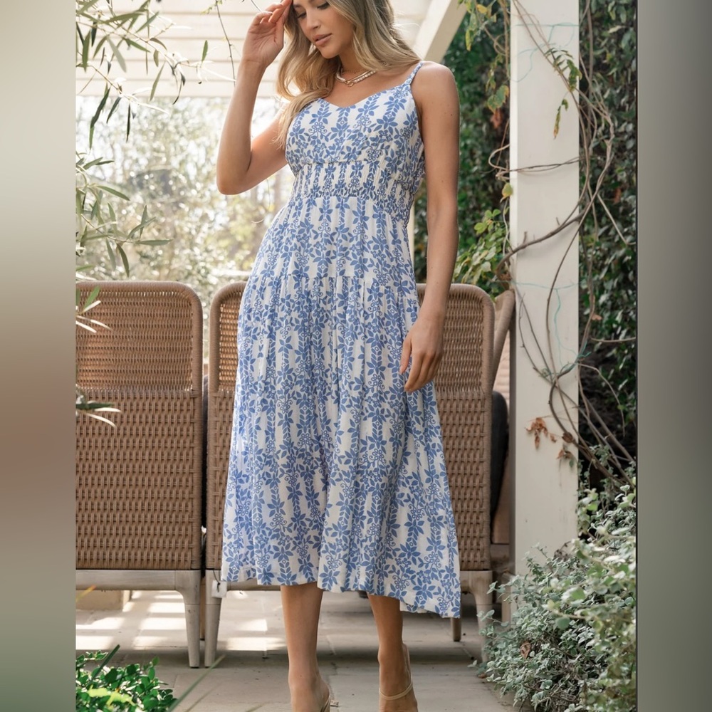 NWT Baltic Born Size L Thebes Tank Midi Dress blue print